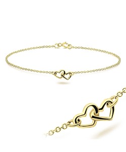 Gold Plated Double Heart Silver Bracelet BRS-12-GP